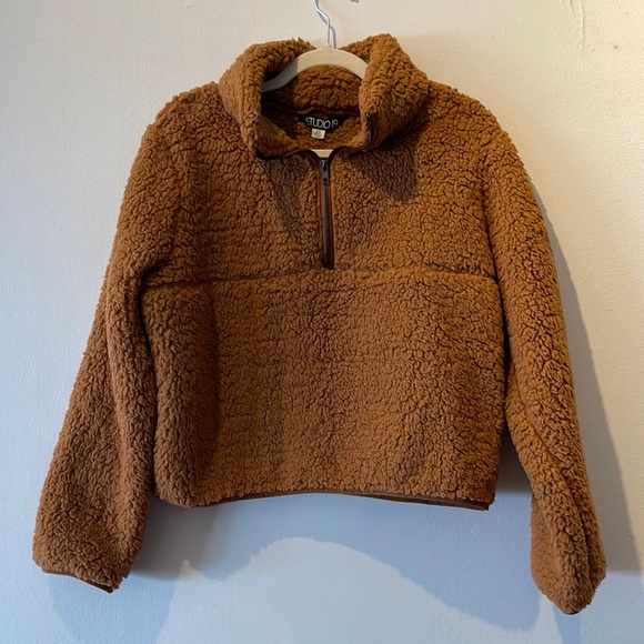 Francesca’s Studio 19 XS Kelly Sherpa Pullover Sweater Camel NWT - Picture 3 of 9